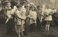 Son Vladimír Buřt (second from left) going to first class, 1970