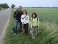 Jaroslav Ostrčilík and friends during the first commemorative march on the road in front of Pohořelice, 2007