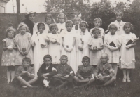 Jaroslava Červenková (fourth right, second row) during the Holy Communion, 1939