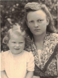 With her mother, ca. 1952