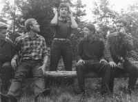 With friends at the Štěpánka lookout tower in the Jizera Mountains, 1968
