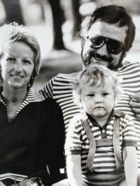 Milena, Miloš and son Martin Plachta on Rieger Square in Semily, 1978