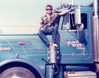 On his trailer truck in the USA, 1985