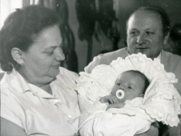 With grandmother and grandfather - Milada and Josef Rychtecký, 1970