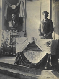 Father František Hartman speaking on the occasion of TGM's 78th birthday at a school celebration, 1928