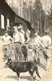 Witness (third from the left) with his friends at a tramp hut, early 1970s