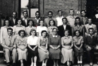 Photo from of a grammar school in Třebíč (František Dusil in the top row, third from the left), 1951