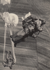 Jan Vlach (right), free fall jump from 2000 m above the sea level, Sezimovo Usti, 1956