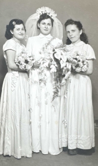 Elder sister Anna's wedding; the witness is at left. Slovakia, circa 1948