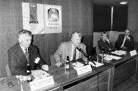 Jaroslav Veis on the right with Petr Pithart at the Invex exhibition in Brno, 1997