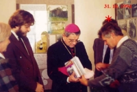 Jaroslav Špaček (marked with an asterisk) with Apostolic Nuncio A. Coppa on a visit to the exhibition and museum in Stará Boleslav, 1994