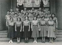 Grammar School Gottwaldov, Karel Müller in the top row, fourth from the left, 1953
