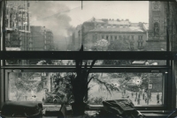 A broken window at Jindřiška Pejcharová's workplace in her office in the Food House on 21 August 1968. Photo: František Nosek