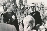 Dr. Karel Vrána, a prominent theologian and philosopher, after his return from exile in Rome (Jáchym Jaroslav Šimek on the left)