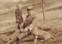 With grandfather Josef and dog Walda, ca. 1948