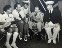 Karel with the film crew during the filming of Passage to Marseille, USA