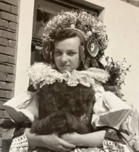 Anežka Závodská at the age of 15 during the Ride of the Kings, in costume, 1948
