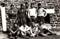 Miroslav Šmejkal first standing from the right - "cooperative of signal wiremen"