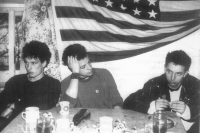 Concert in Osvračín at the home of Mrs. and Mr. Chnápek, from left: Karel Kalousek, Pavel Kyselka, Pavel Báča, 1987