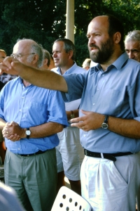 Ernst Boller and Milan Hluchý (right), two founders of organic vineyard production (for Switzerland and the Czech Republic respectively), in 2001