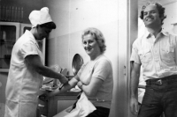 During the blood donation in the hospital in Děčín, c. 1978