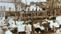 Sitting in the "meadow" in Silesian Ostrava, 1940s