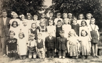 School photos, Josef Bartík in the bottom row, fifth from the left, 1940s