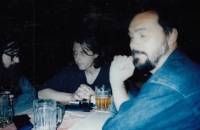 In a Prague pub. From left Milan Kozelka, Jáchym Topol and Milan Linhart, 1990s