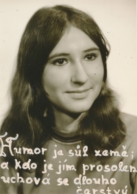 Marcela Papežová on a school photo board, Prague,1972