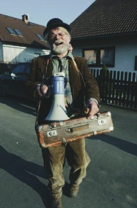 Mayor Jaroslav Obročník during the carnival in Vyskeř, latter 1990s
