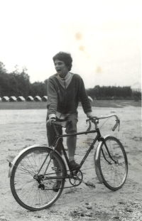 Růžena Hajnová (Nováková) on a bike