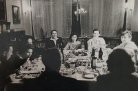 Marcela Papežová's parents at a party at the embassy (led by, from left, Škoula, Škoulová, Salajková), Moscow, 1958
