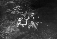 With friends during hiking trip, Daniel Rusniok (2nd from left) and Ales Jindra (1st from right), Kokořínsko 1982