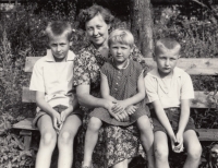 Left to right: brother Radim, sister Yvona, mother, Luděk Nemajer, Vsisko, 1950s