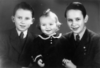 On the right, witness's husband Jaroslav Strnad with his siblings Ludmila and Bohumír, around 1939