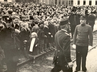 During the celebration of 100 years of the railway Jihlava - Pelhřimov, Josef Bartík senior on the right with a moustache, 26 May 1938