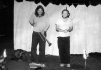 From left Petr Strnadel and Ctibor Navrátil during a theatre performance, second half of the 1980s