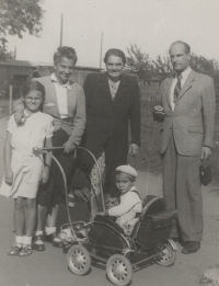From the left: Růžena Hajnová, her aunt Jirka Košťálková, her mother Růžena, her uncle Jaroslav Košťálek - a week before his arrest on the basis of false accusation by the party official, later sentenced without evidence to the uranium mines, his son, Růžena Hajnová's cousin Jaroslav Košt'álek Jr.

