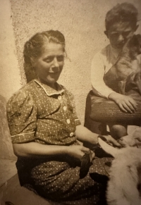 Jiří Loskot with his mother and dog, ca. 1937