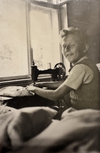 Jiří Loskot at the sewing machine
