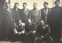 Military conscription in 1949 in Milovice, Josef Pavlík 3rd from left above