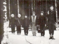 Hubert Poul (right) with his wolf cubs, 1970