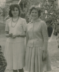 Mother on the right with her friend Stáňa Nováková, Želevčice, ca. 1965