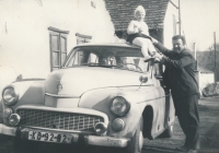 On the roof of the family car Warsaw, with dad, Želevčice, 1969