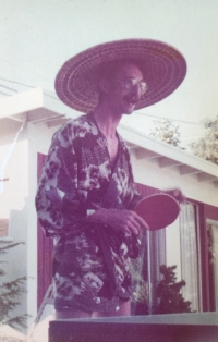 Jiří Petrášek playing table tennis, California, 1970s
