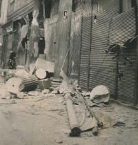 Damaged streets of Prague after the liberation