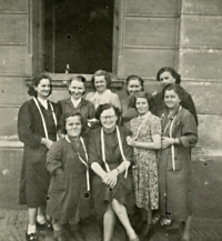 Employee of the Tvorba clothing company in Olomouc, mother second from the left, early 1950s