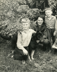 With cousin, father and dog Rita, 1968