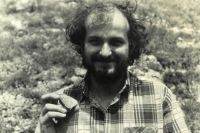 Jan with a trilobite fossil, 1987