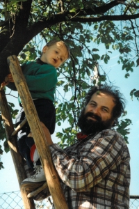 Jan on a ladder with his son Jan, 1998